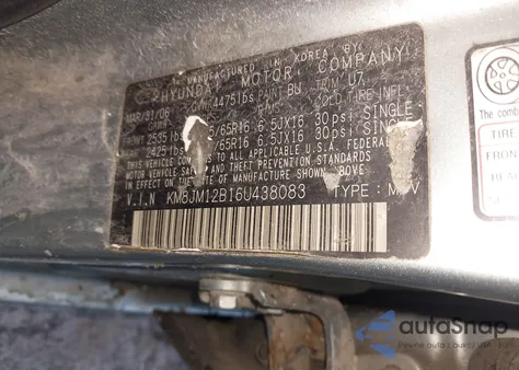 2006 Hyundai Tucson Gl from USA, damaged, VIN KM8JM12B16U438083